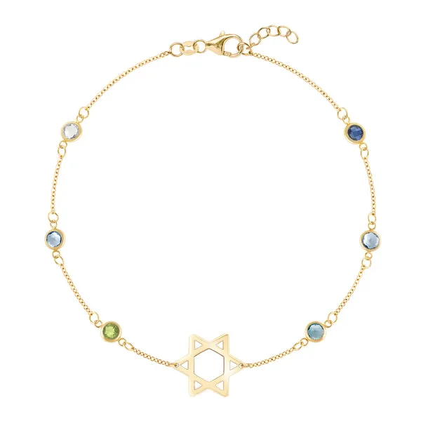 Personalized Bayberry Birthstone Star of David Bracelet in 14k Gold sold by Haverhill