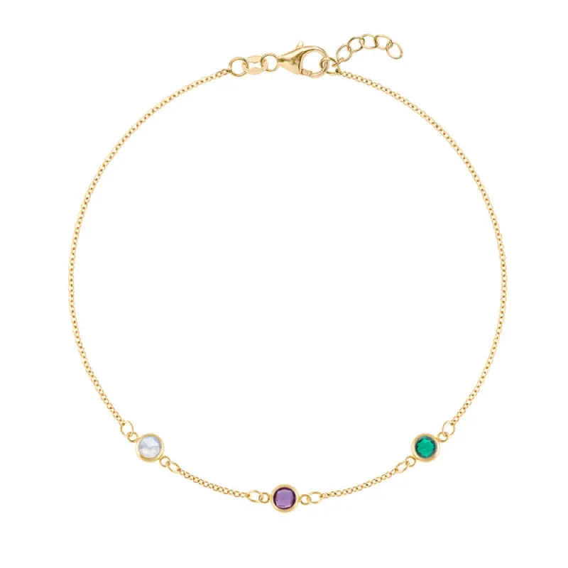 Personalized Classic 3 Birthstone Bracelet in 14k Gold sold by Haverhill