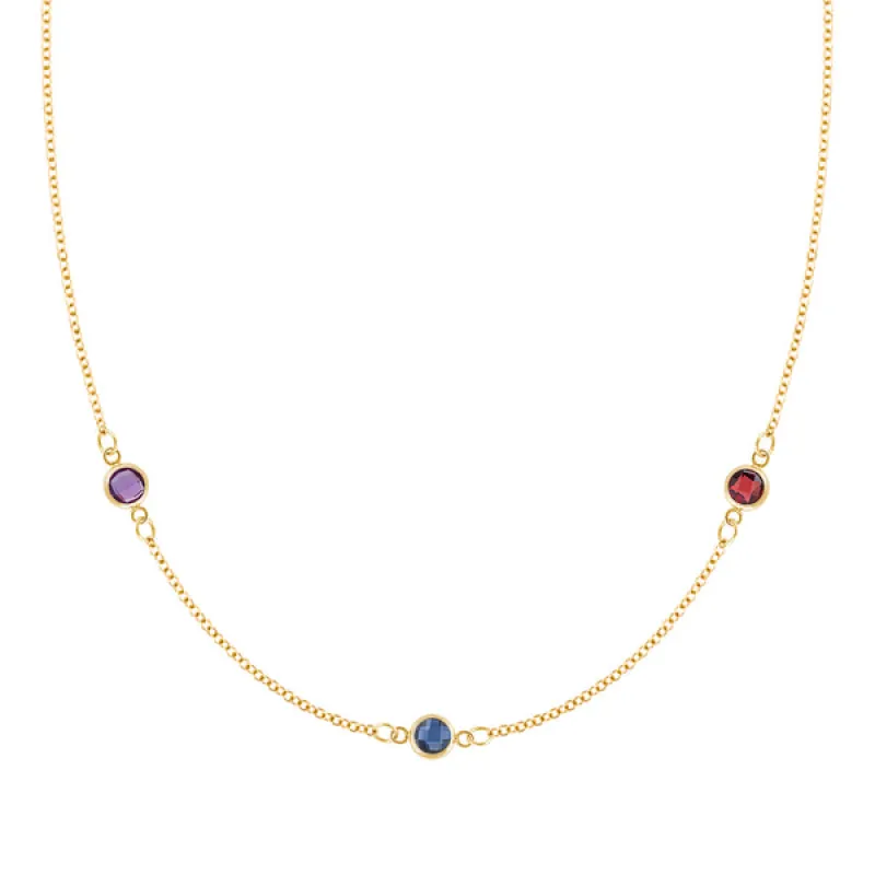 Personalized Classic 3 Birthstone Necklace in 14k Gold sold by Haverhill