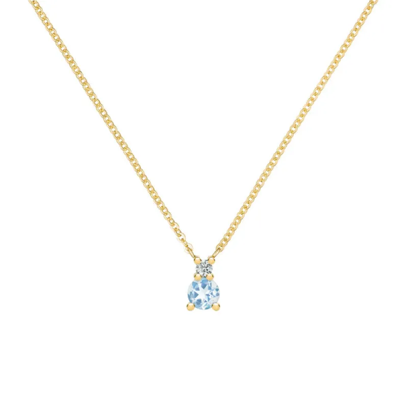 Personalized Greenwich Solitaire Birthstone & Diamond Necklace in 14k Gold sold by Haverhill