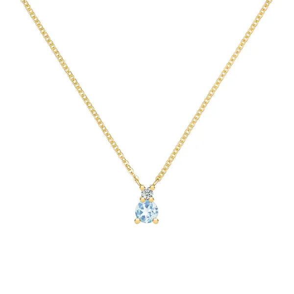 Personalized Greenwich Solitaire Birthstone & Diamond Necklace in 14k Gold sold by Haverhill