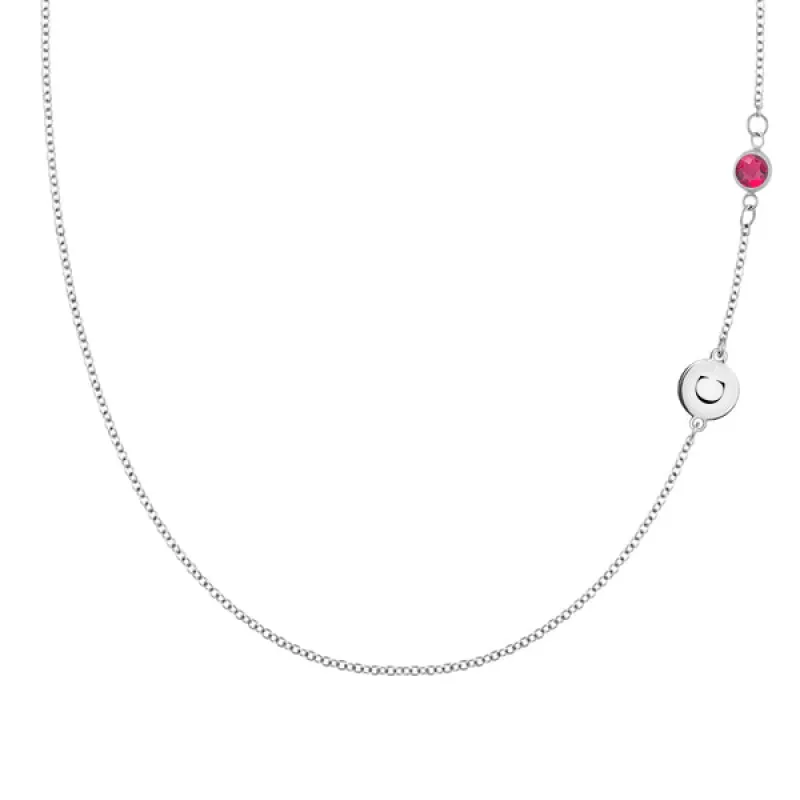 Personalized 1 Letter & 1 Classic Birthstone Necklace in 14k Gold (Double Spacing) sold by Haverhill