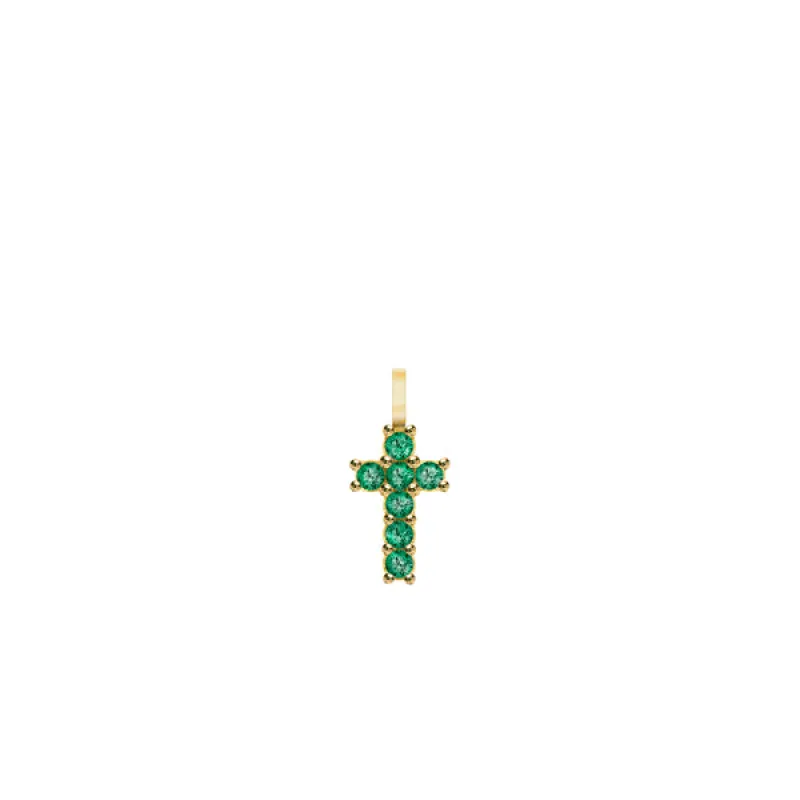 Rosecliff Small Cross Emerald Pendant in 14k Gold (May) sold by Haverhill