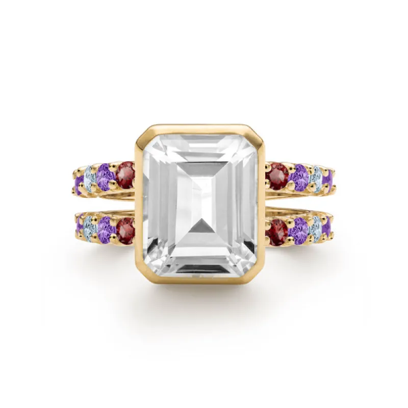 Personalized Warren Vertical Birthstone Ring with Accent Stones in 14k Gold sold by Haverhill