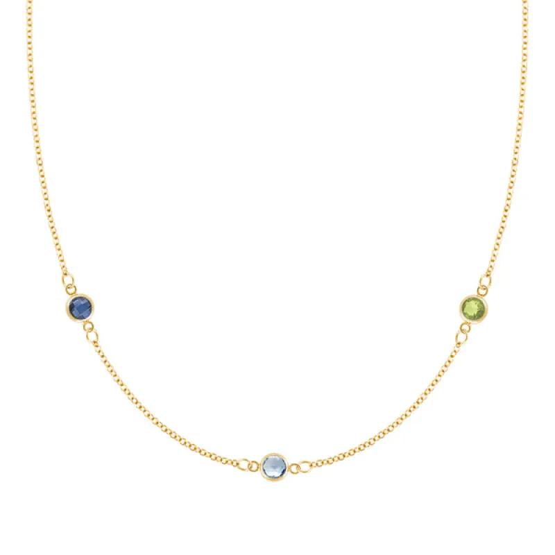 Personalized Classic 3 Birthstone Necklace in 14k Gold sold by Haverhill