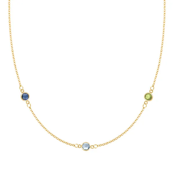 Personalized Classic 3 Birthstone Necklace in 14k Gold sold by Haverhill