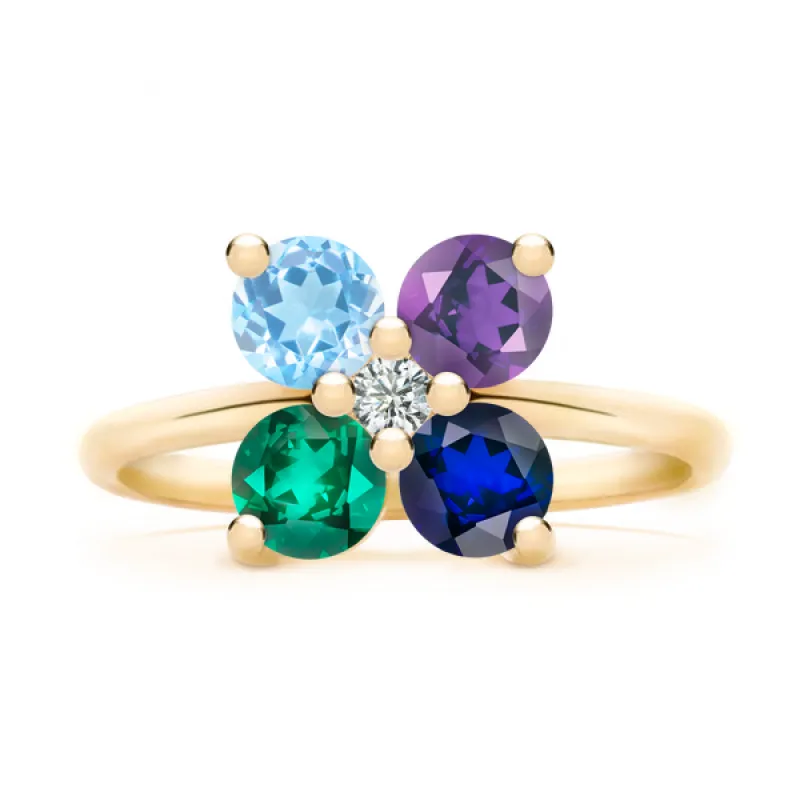 Personalized Greenwich 4 Birthstone & Diamond Ring in 14k Gold sold by Haverhill