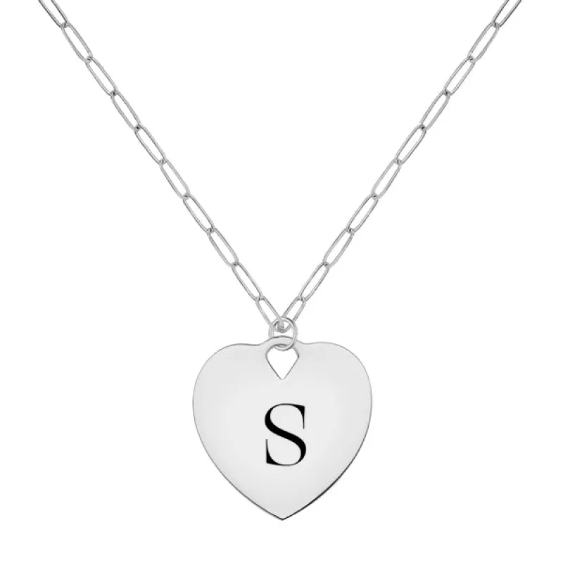 Engravable Large Flat Heart Pendant with Adelaide Mini Chain in 14k Gold sold by Haverhill