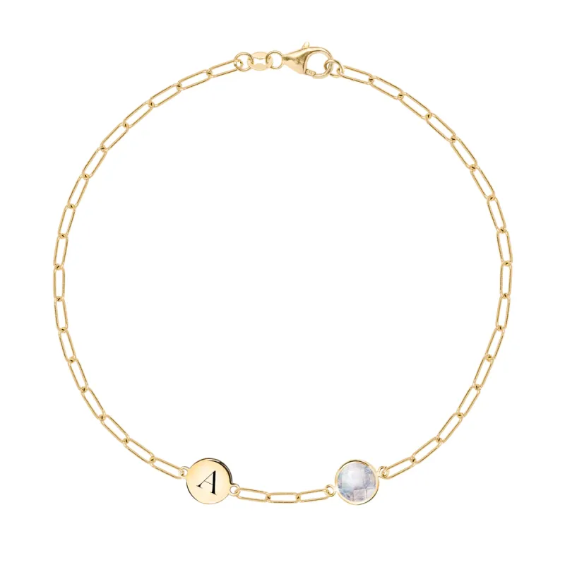 1 Letter & 1 Grand Moonstone Adelaide Mini Bracelet in 14k Gold (June) sold by Haverhill