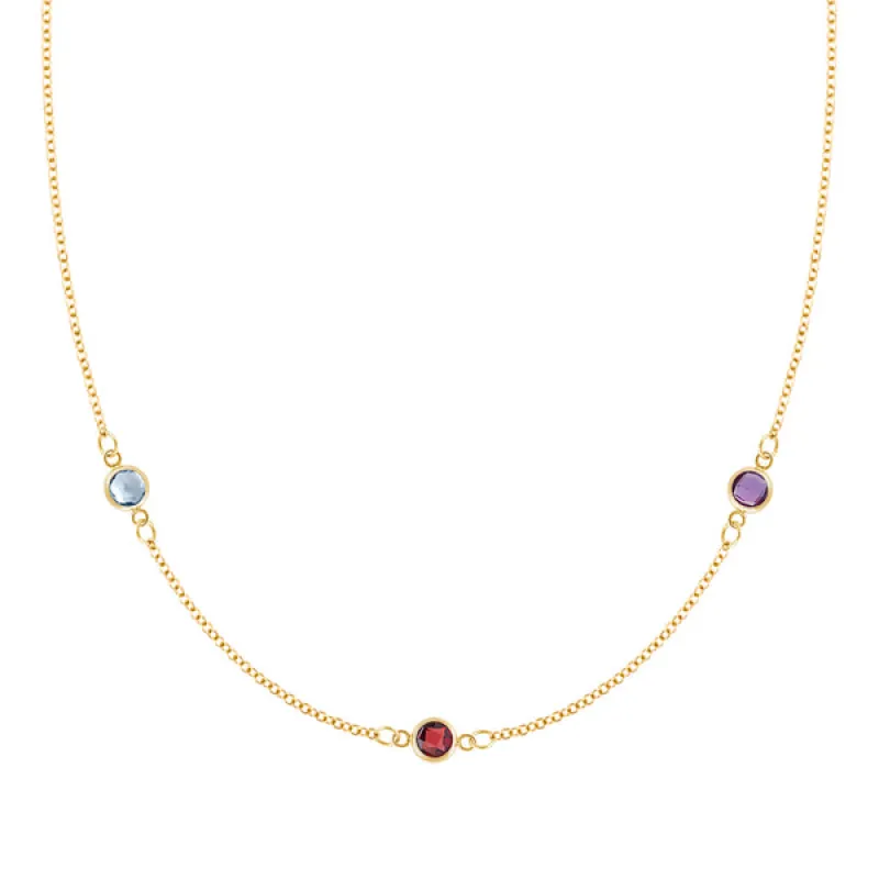 Personalized Classic 3 Birthstone Necklace in 14k Gold sold by Haverhill