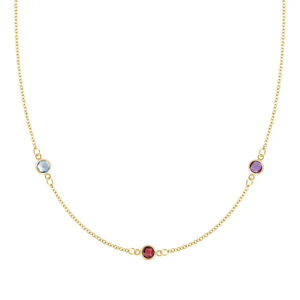 Personalized Classic 3 Birthstone Necklace in 14k Gold sold by Haverhill