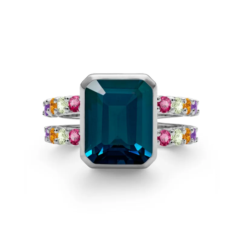 Personalized Warren Vertical Birthstone Ring with Accent Stones in 14k Gold sold by Haverhill