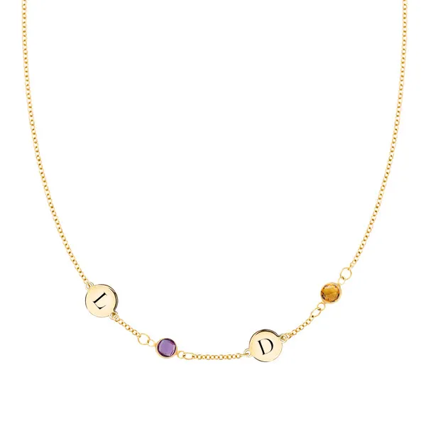 Personalized 2 Letter & 2 Classic Birthstone Necklace in 14k Gold (Single Spacing) sold by Haverhill
