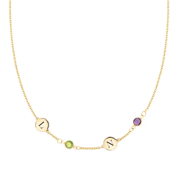 Personalized Classic 2 Letter & 2 Birthstone Necklace in 14k Gold (Single Spacing) sold by Haverhill