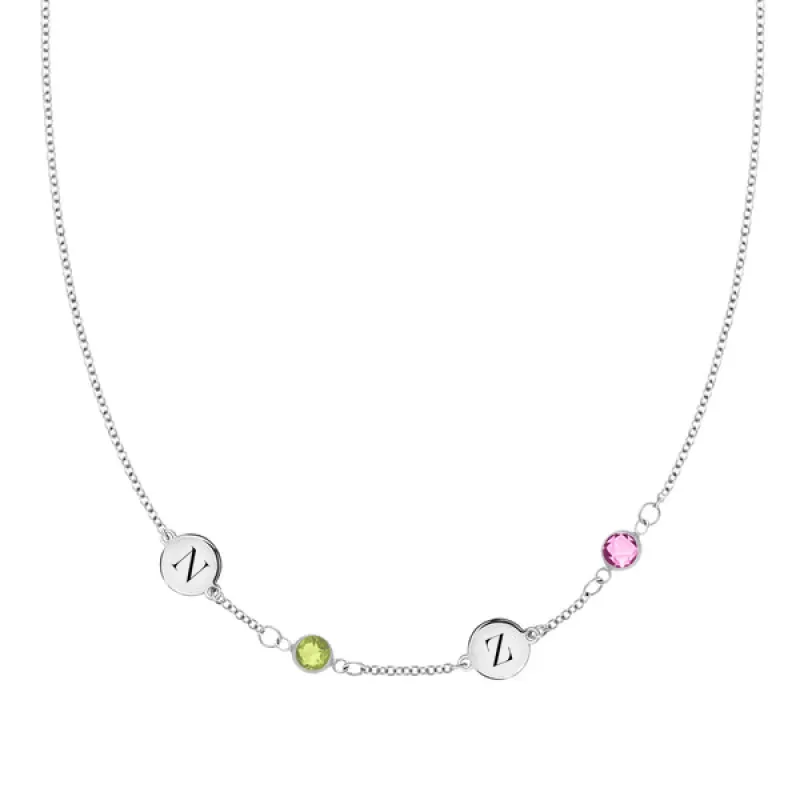 Personalized Classic 2 Letter & 2 Birthstone Necklace in 14k Gold (Single Spacing) sold by Haverhill