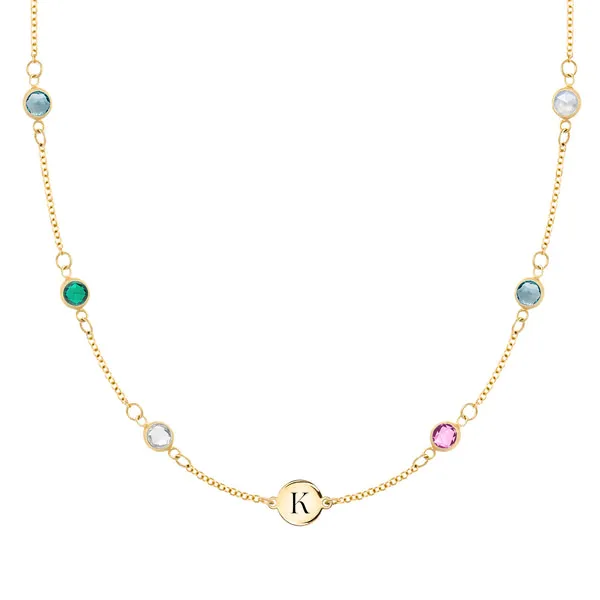 Personalized 1 Letter & 6 Classic Birthstone Necklace in 14k Gold (Double Spacing) sold by Haverhill