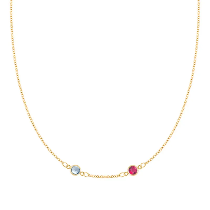 Personalized Classic 2 Birthstone Necklace in 14k Gold (Centered) sold by Haverhill