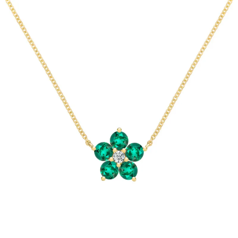 Personalized Greenwich Flower Birthstone & Diamond Necklace in 14k Gold sold by Haverhill