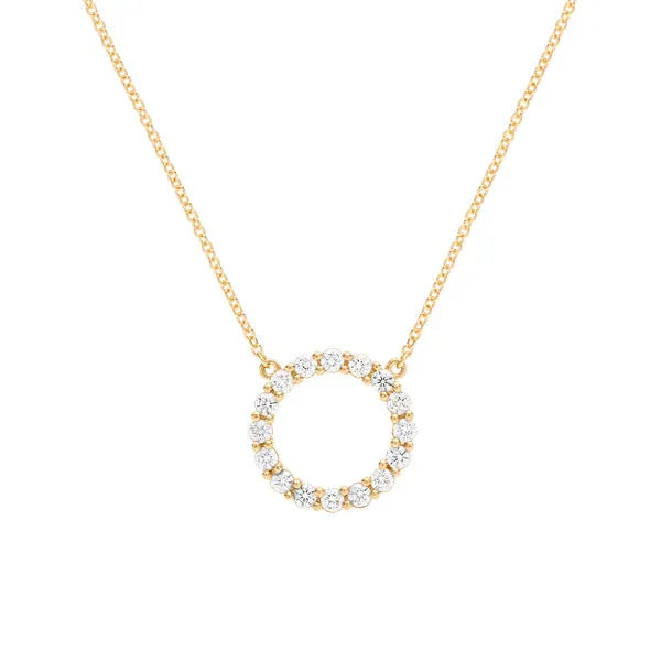 Personalized Rosecliff Circle Birthstone Necklace in 14k Gold sold by Haverhill