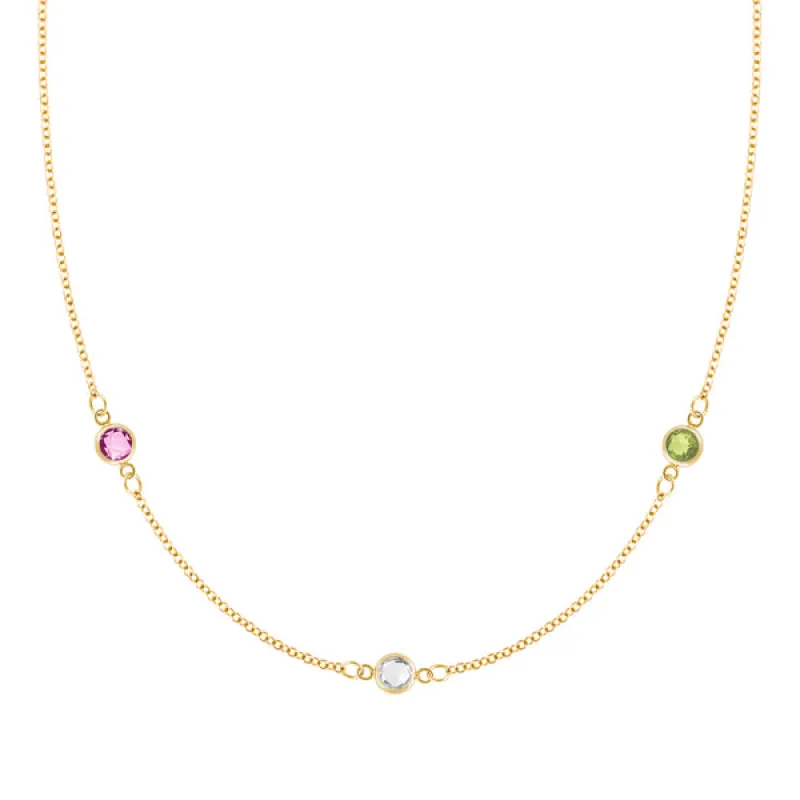 Personalized Classic 3 Birthstone Necklace in 14k Gold sold by Haverhill