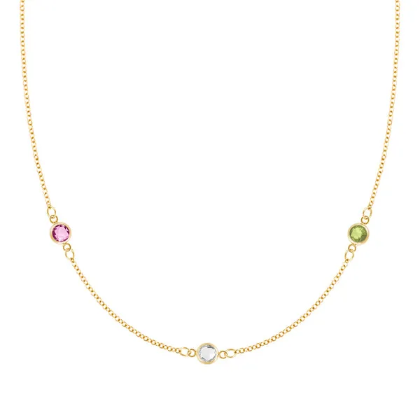 Personalized Classic 3 Birthstone Necklace in 14k Gold sold by Haverhill