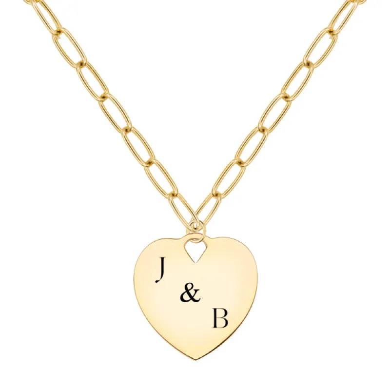 Engravable Large Flat Heart Pendant with Adelaide Chain in 14k Gold sold by Haverhill