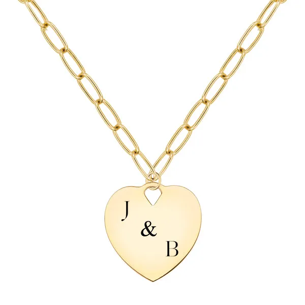 Engravable Large Flat Heart Pendant with Adelaide Chain in 14k Gold sold by Haverhill
