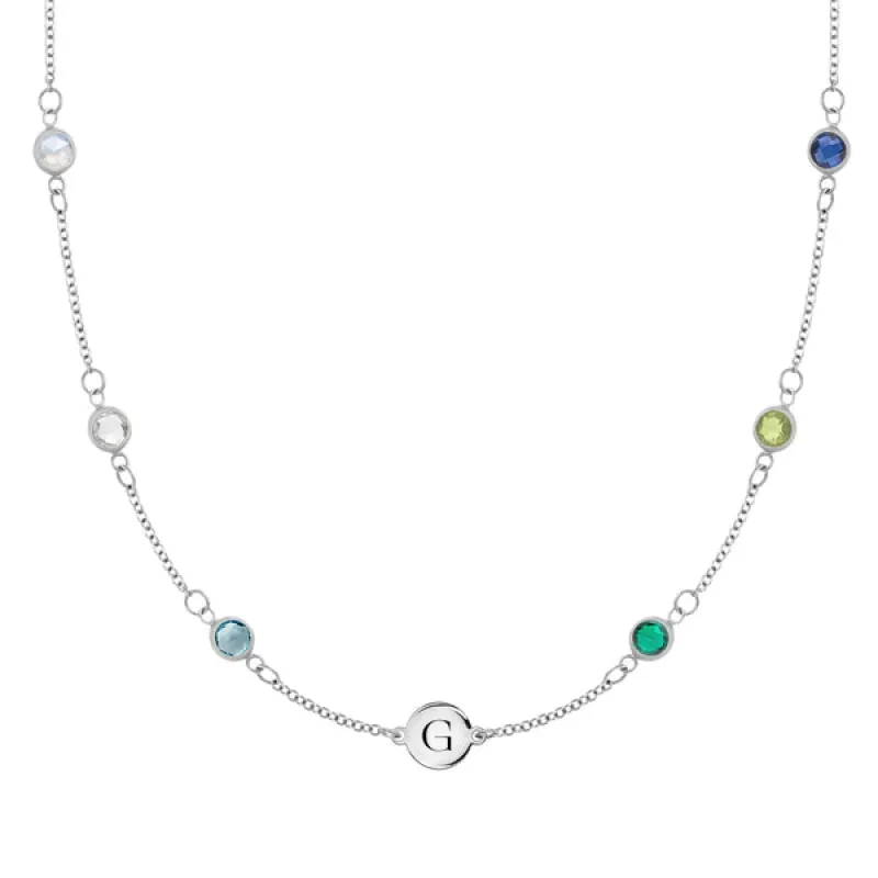Personalized 1 Letter & 6 Classic Birthstone Necklace in 14k Gold (Double Spacing) sold by Haverhill