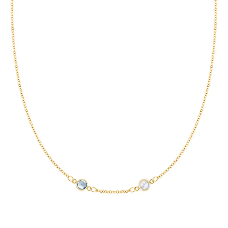 Personalized Classic 2 Birthstone Necklace in 14k Gold (Centered) sold by Haverhill