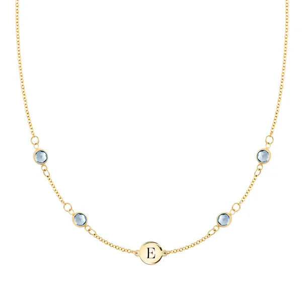 Personalized Classic 1 Letter & 4 Aquamarine Necklace in 14k Gold (March) sold by Haverhill