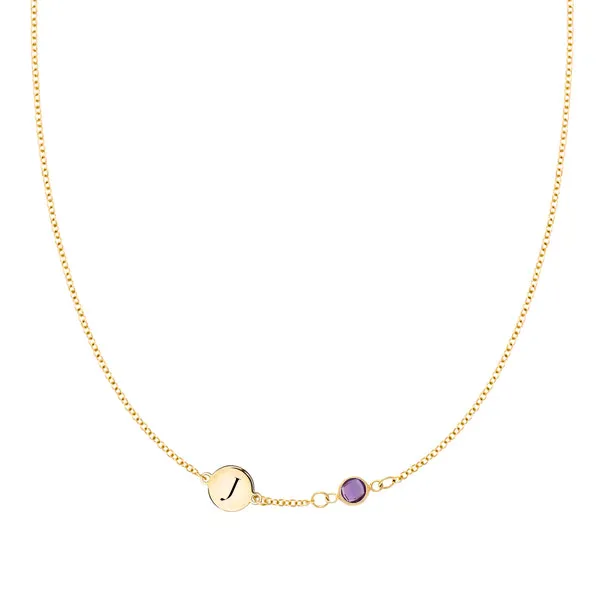Personalized 1 Letter & 1 Classic Birthstone Necklace in 14k Gold (Single Spacing) sold by Haverhill