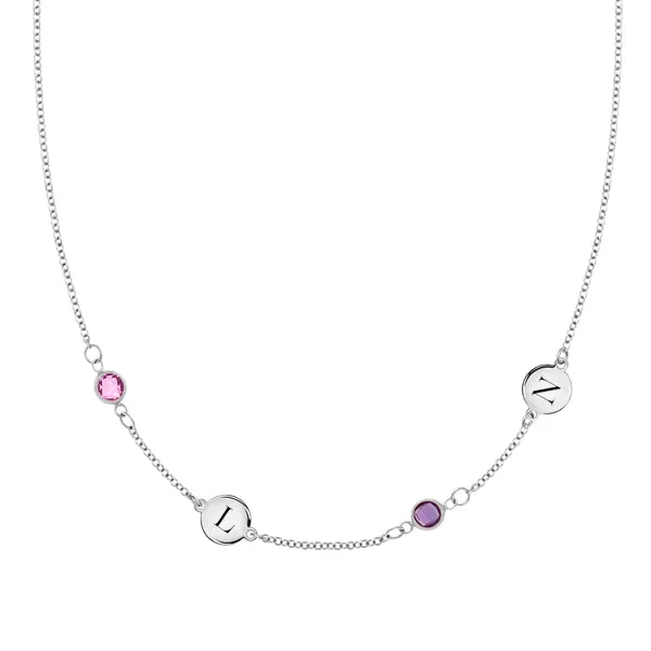 Personalized Classic 2 Letter & 2 Birthstone Necklace in 14k Gold (Double Spacing) sold by Haverhill