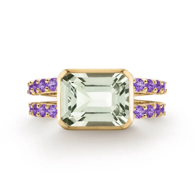 Personalized Warren Horizontal Birthstone Ring with Accent Stones in 14k Gold sold by Haverhill