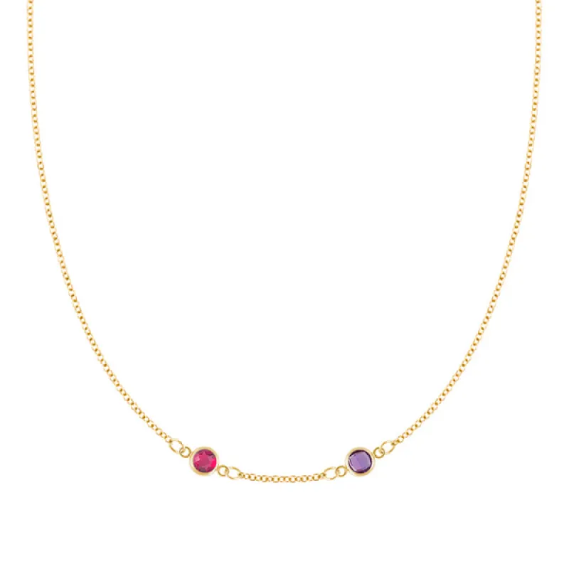 Personalized Classic 2 Birthstone Necklace in 14k Gold (Centered) sold by Haverhill