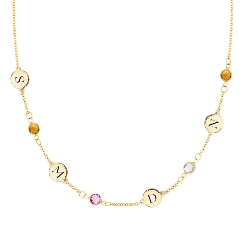 Personalized Classic 4 Letter & 4 Birthstone Necklace in 14k Gold (Single Spacing) sold by Haverhill