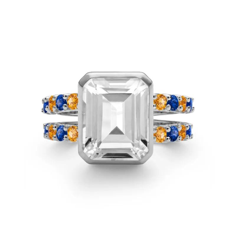 Personalized Warren Vertical Birthstone Ring with Accent Stones in 14k Gold sold by Haverhill