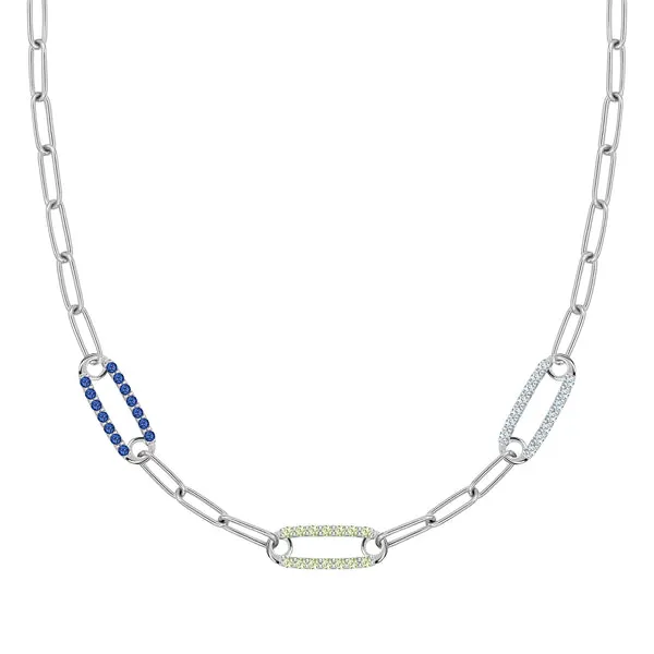 Personalized Adelaide 3 Pavé Birthstone Link Necklace in 14k Gold sold by Haverhill