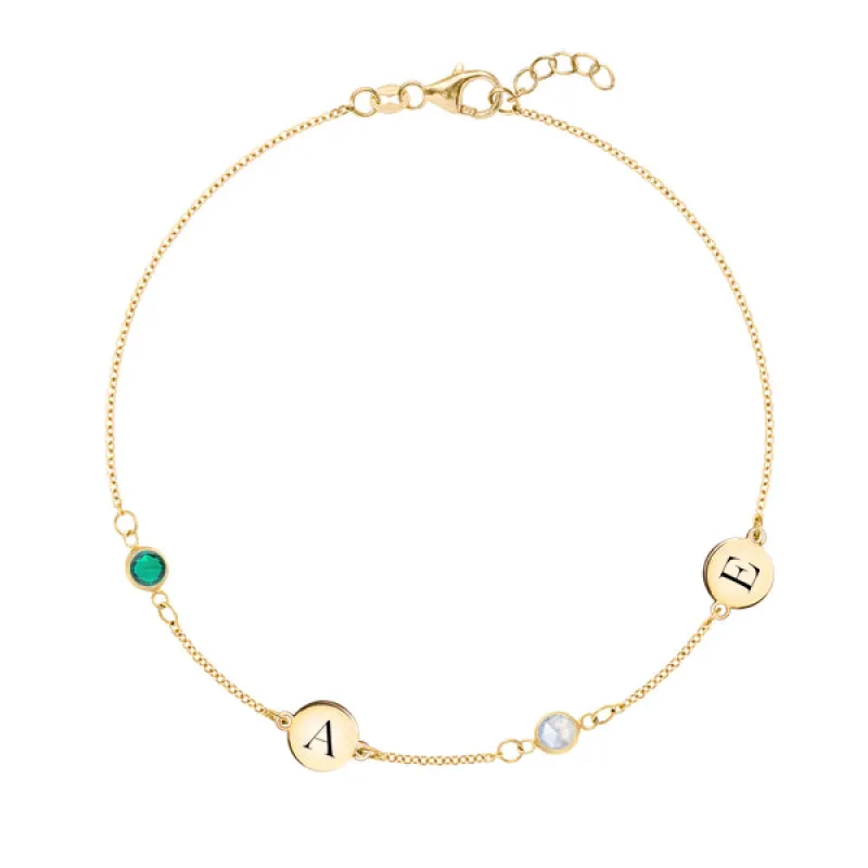 Personalized 2 Letter & 2 Classic Birthstone Bracelet in 14k Gold sold by Haverhill