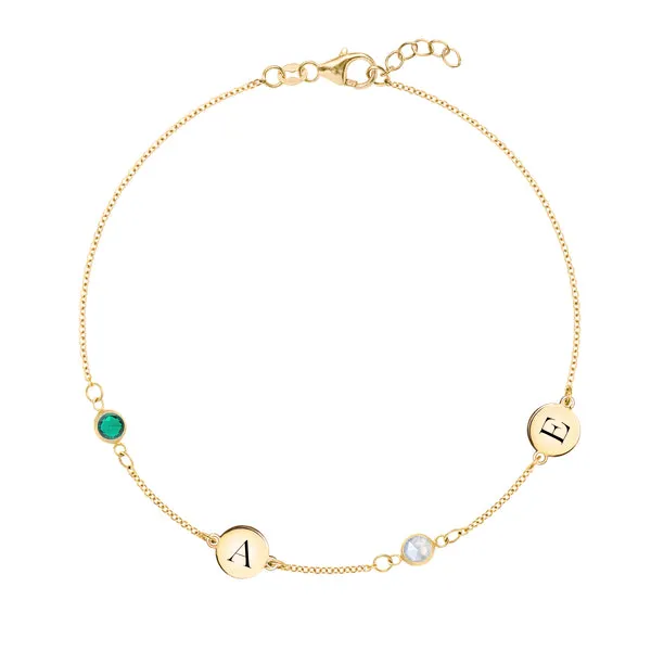 Personalized 2 Letter & 2 Classic Birthstone Bracelet in 14k Gold sold by Haverhill