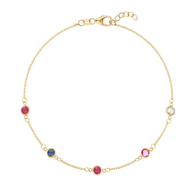 Personalized Classic 5 Birthstone Bracelet in 14k Gold sold by Haverhill