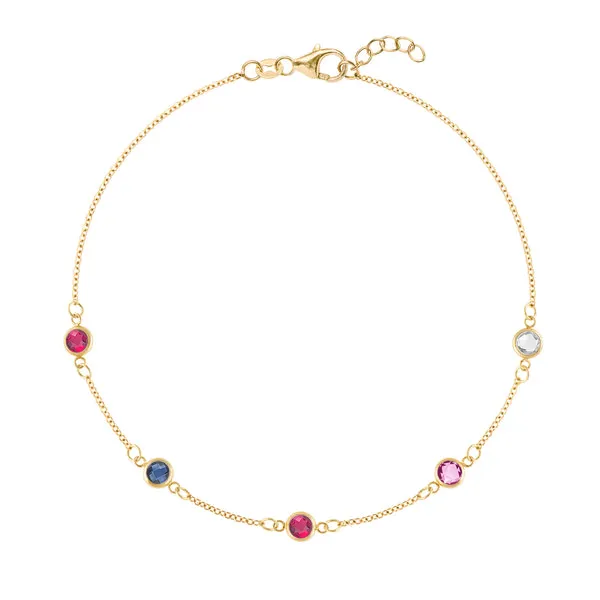 Personalized Classic 5 Birthstone Bracelet in 14k Gold sold by Haverhill