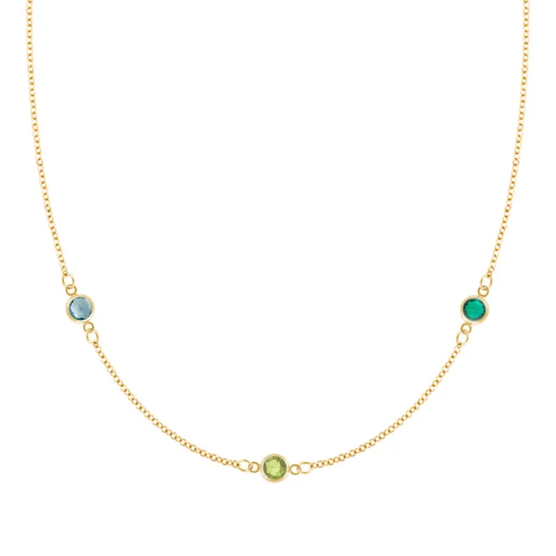 Personalized Classic 3 Birthstone Necklace in 14k Gold sold by Haverhill