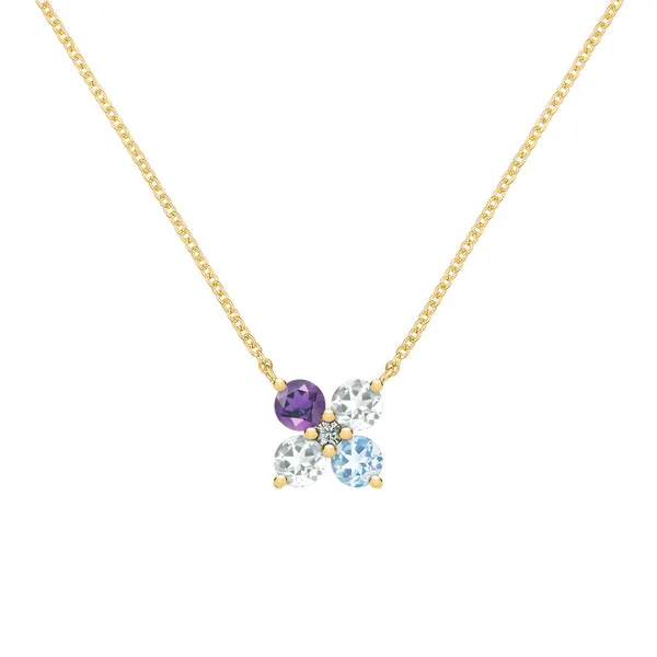 Personalized Greenwich 4 Birthstone & Diamond Necklace in 14k Gold sold by Haverhill