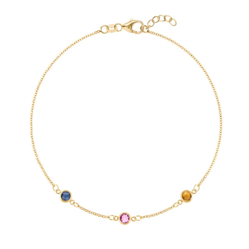Personalized Classic 3 Birthstone Bracelet in 14k Gold sold by Haverhill