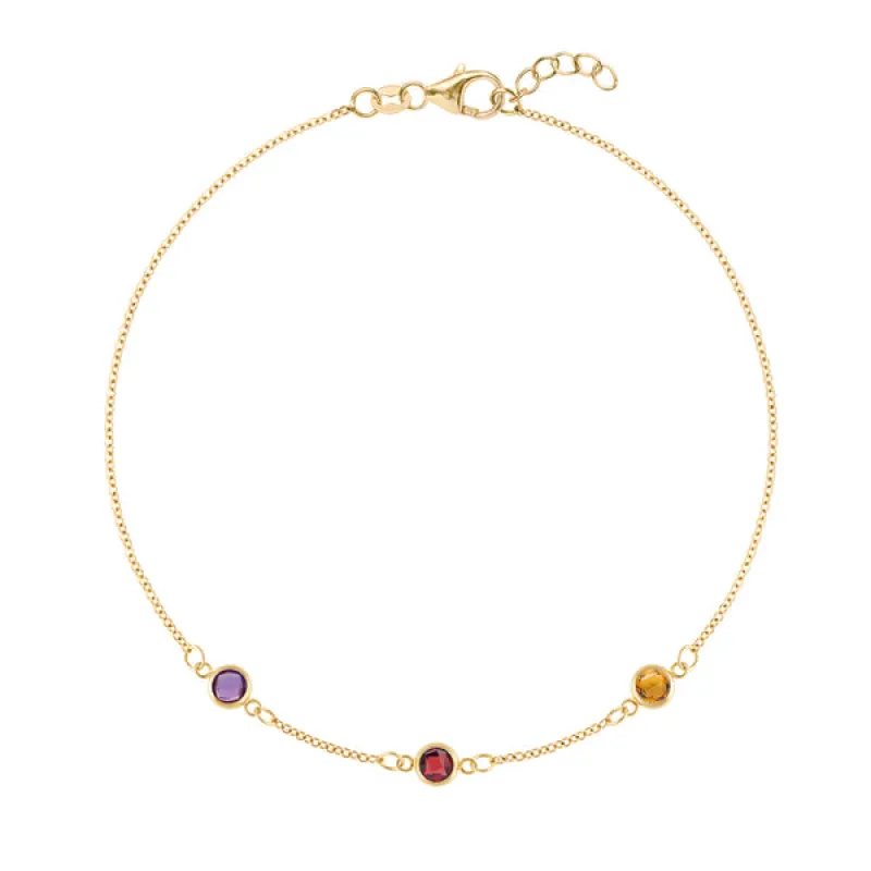 Personalized Classic 3 Birthstone Bracelet in 14k Gold sold by Haverhill