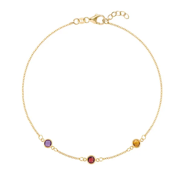 Personalized Classic 3 Birthstone Bracelet in 14k Gold sold by Haverhill