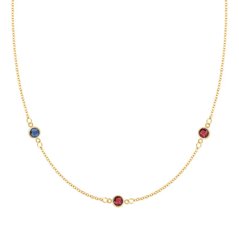 Personalized Classic 3 Birthstone Necklace in 14k Gold sold by Haverhill