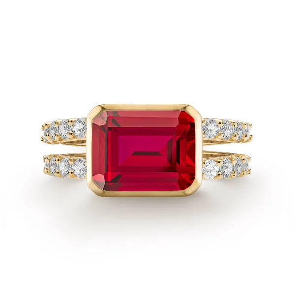 Personalized Warren Horizontal Birthstone Ring with Accent Stones in 14k Gold sold by Haverhill