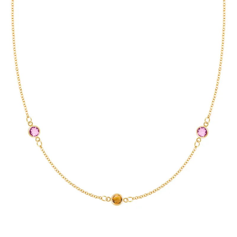 Personalized Classic 3 Birthstone Necklace in 14k Gold sold by Haverhill