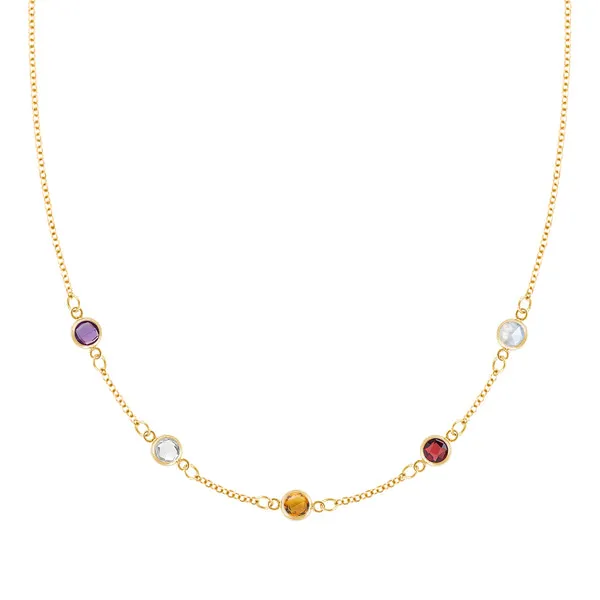 Personalized Classic 5 Birthstone Necklace in 14k Gold sold by Haverhill